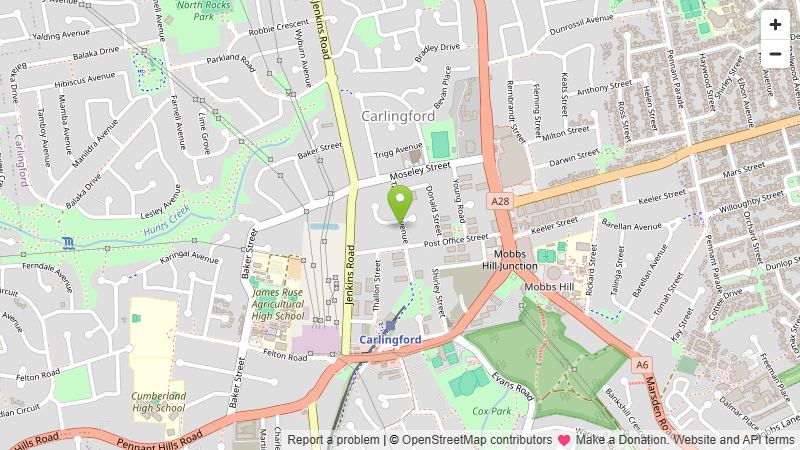 Street map preview of Carlingford, NSW 2118
